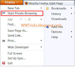 Activating private browsing in mozilla firefox