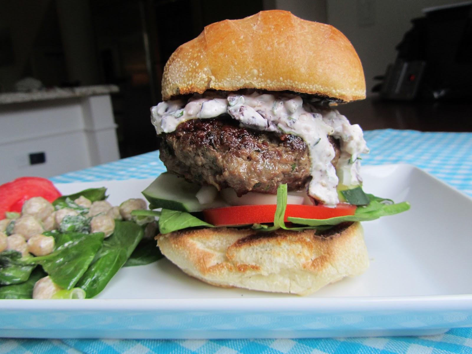 Loaves n Dishes GREEK LAMB BURGERS with FETA & OLIVE BURGER SAUCE