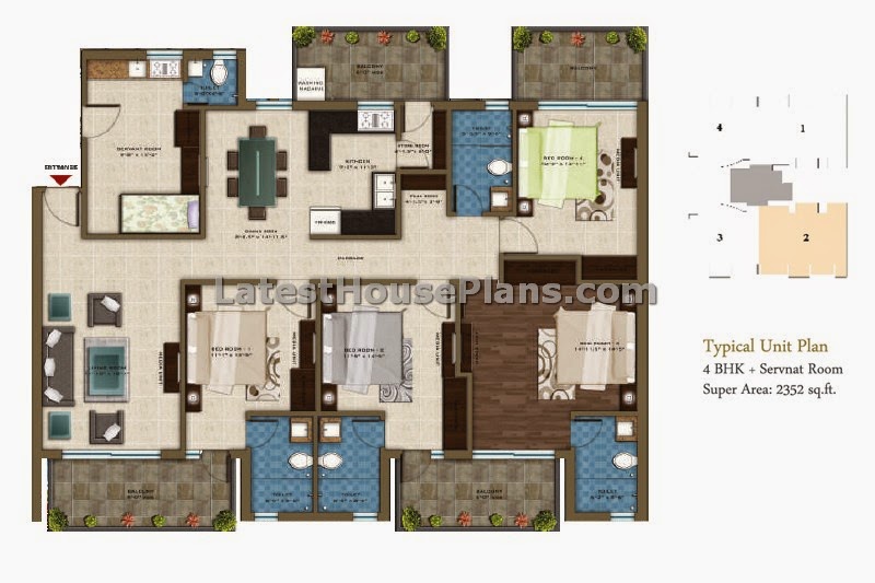 2300 sqft 4 BHK apartment house plan with separate servant room ... 2300 sqft 4 BHK apartment house plan with separate servant room ...