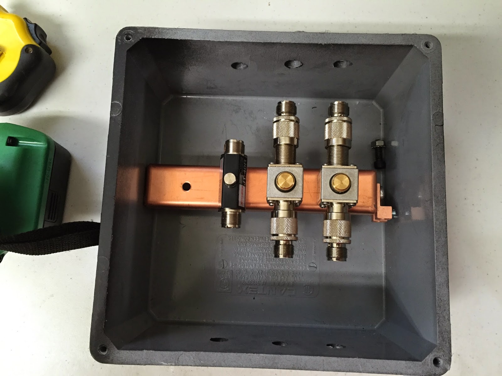Ham Radio Grounding Bar and Lightning Arrestors.