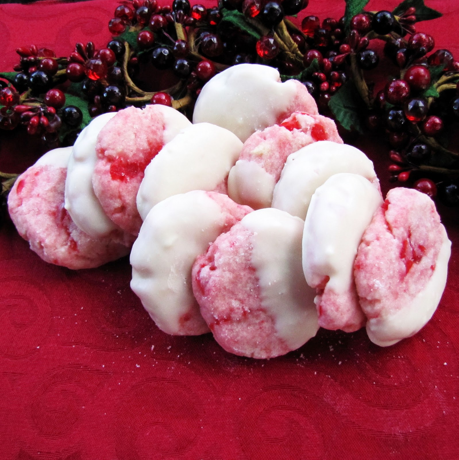 Rumbly in my Tumbly White Chocolate Cherry Shortbread Christmas Cookies