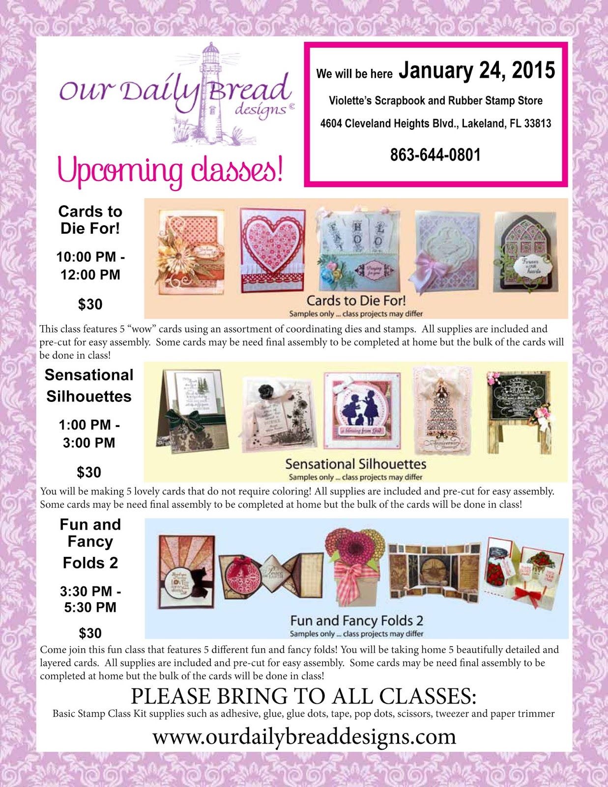 Our Daily Bread designs Blog CLASSES and MINI STAMP SHOWS