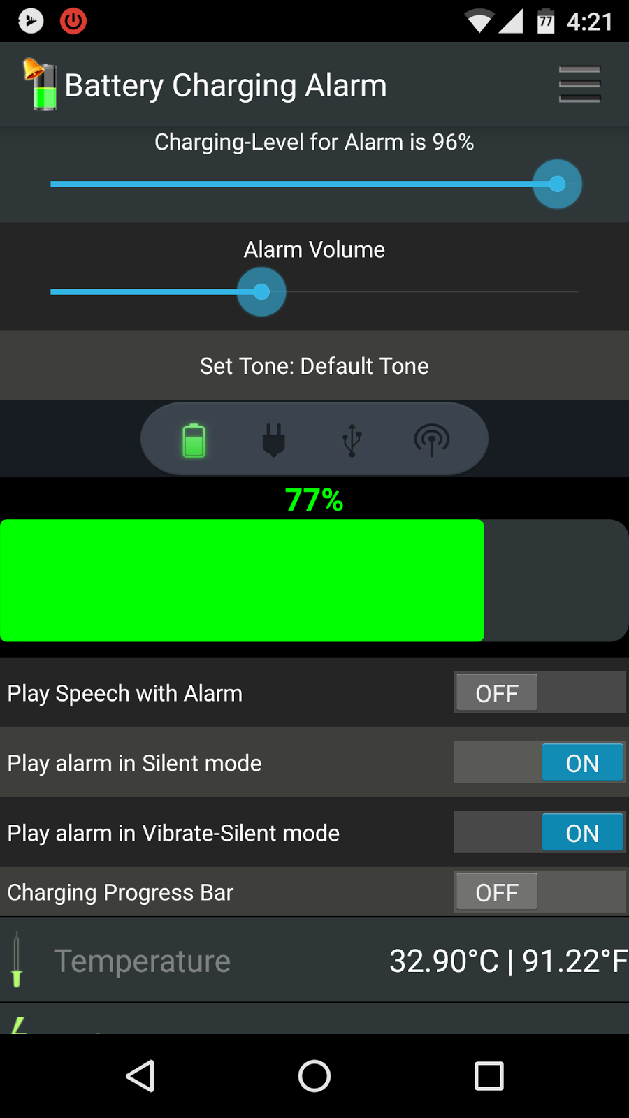 ANDROID:BATTERY CHARGING ALARM App