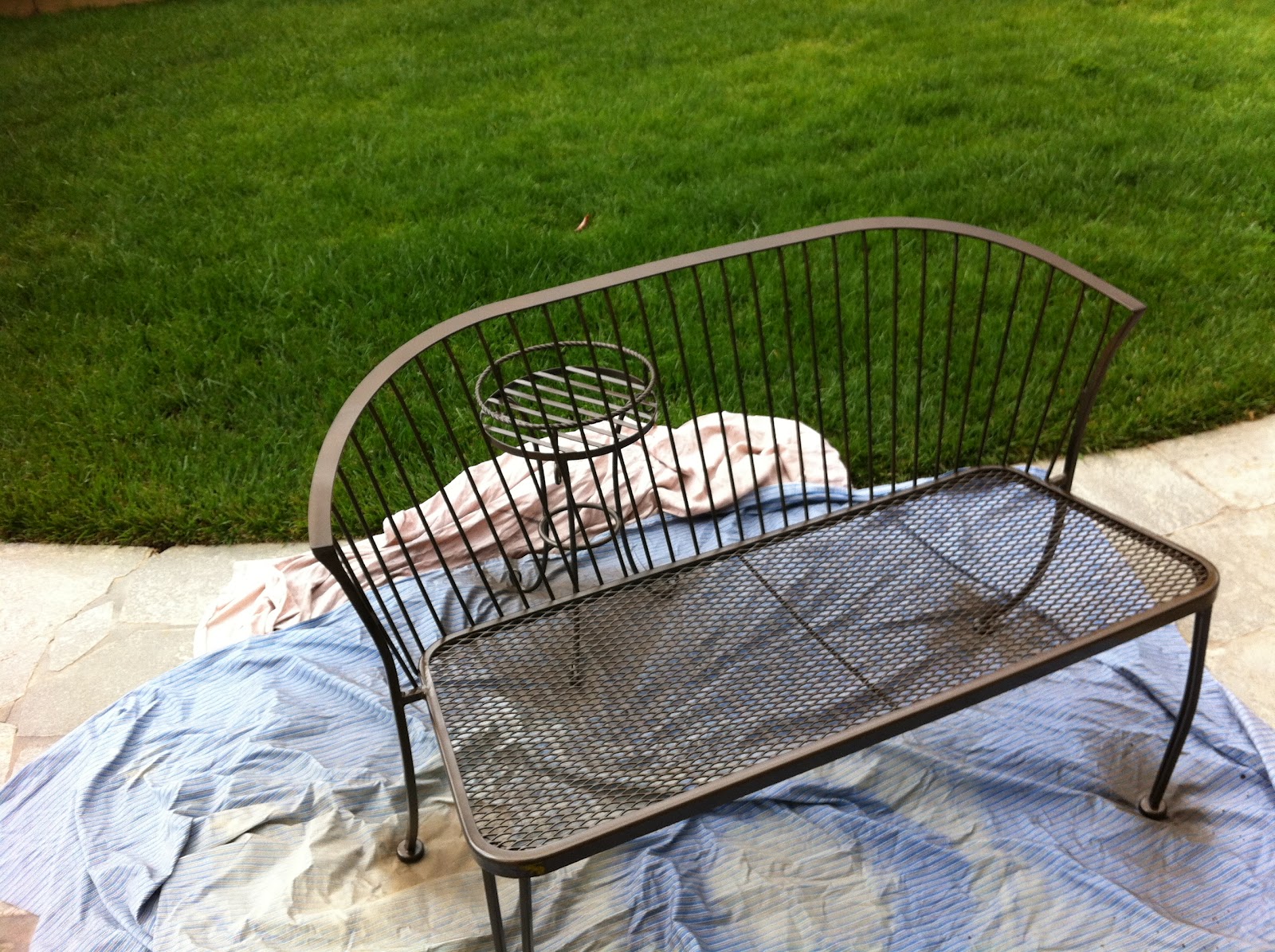 Nothing But Blue Skies... I Heart Spray Paint! Iron Bench and Plant