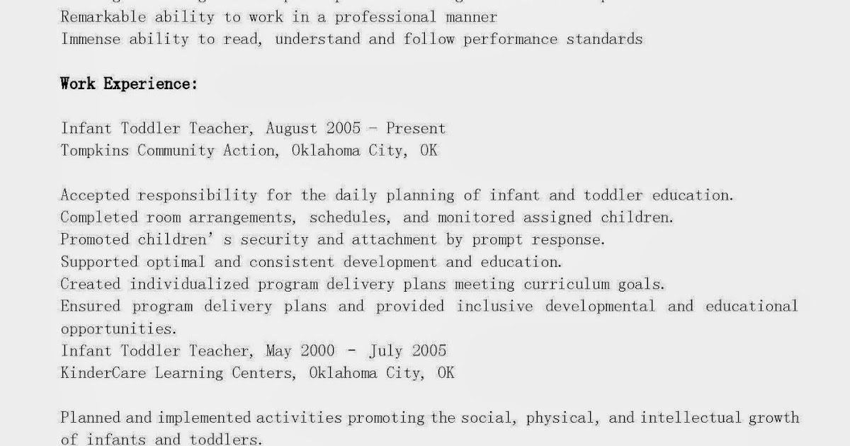 resume samples infant toddler teacher resume sample beginning teacher resumes