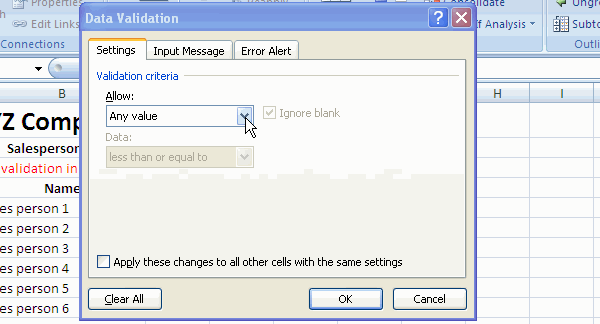 Data Validation Criteria in Microsoft Excel Data Validation Criteria in Microsoft Excel