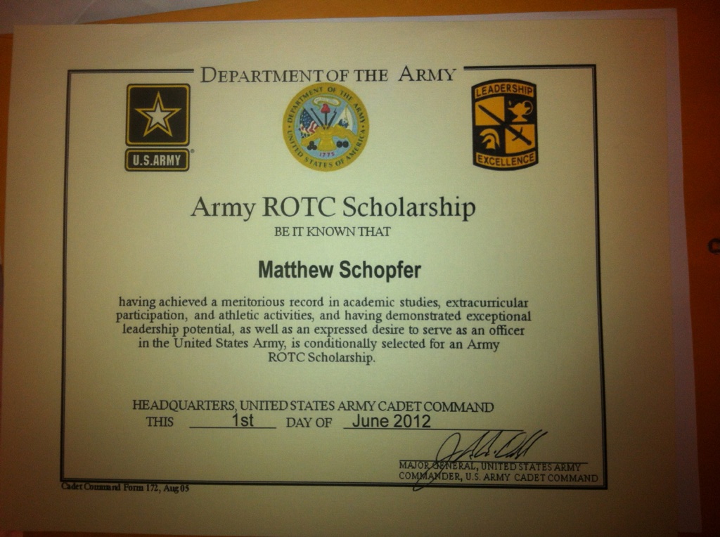 Meet Lou Schopfer Schopfer receives US Army ROTC Scholarship