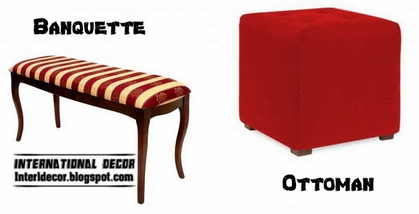 red ottoman and banquette striped