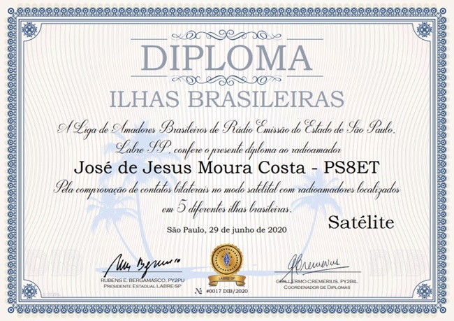 DIB - Diploma Ilhas Brasileiras nº 017