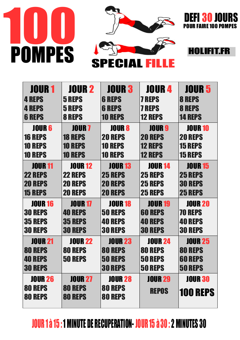 Défi 30 jours 100 pompes spécial fille HOLIFIT