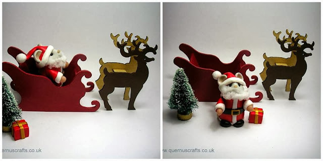 My 3" sleigh & reindeer prototypes with Santa mouse by Kirsten