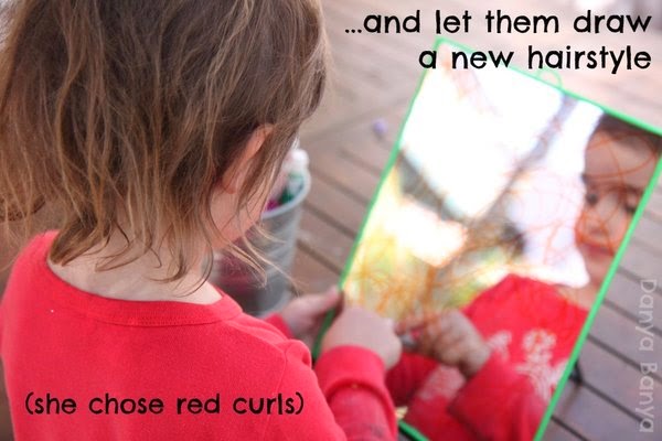 and let them draw a new hairstyle (she chose red curls)