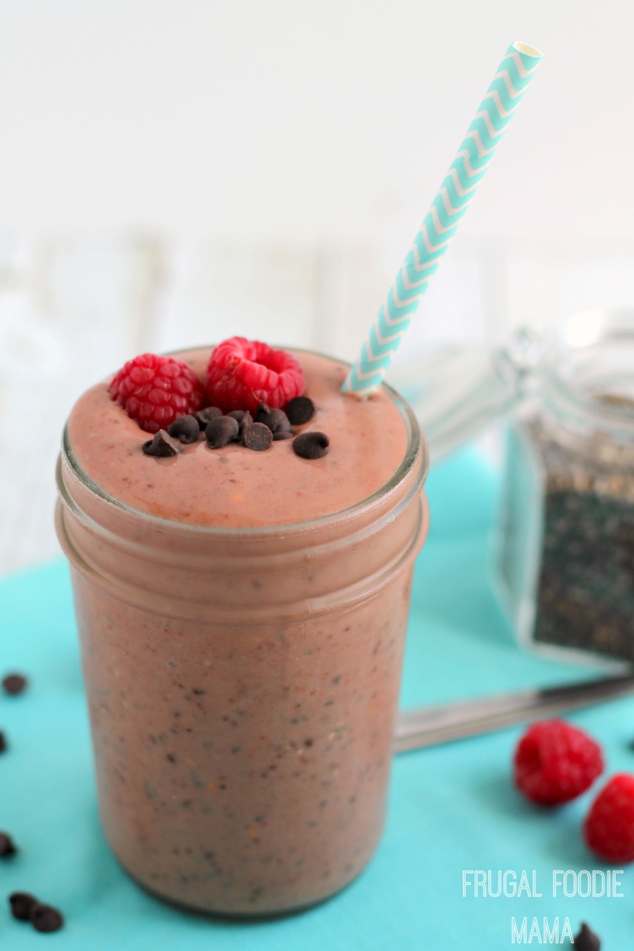 Frugal Foodie Mama Chocolate Raspberry Chia Seed Smoothie