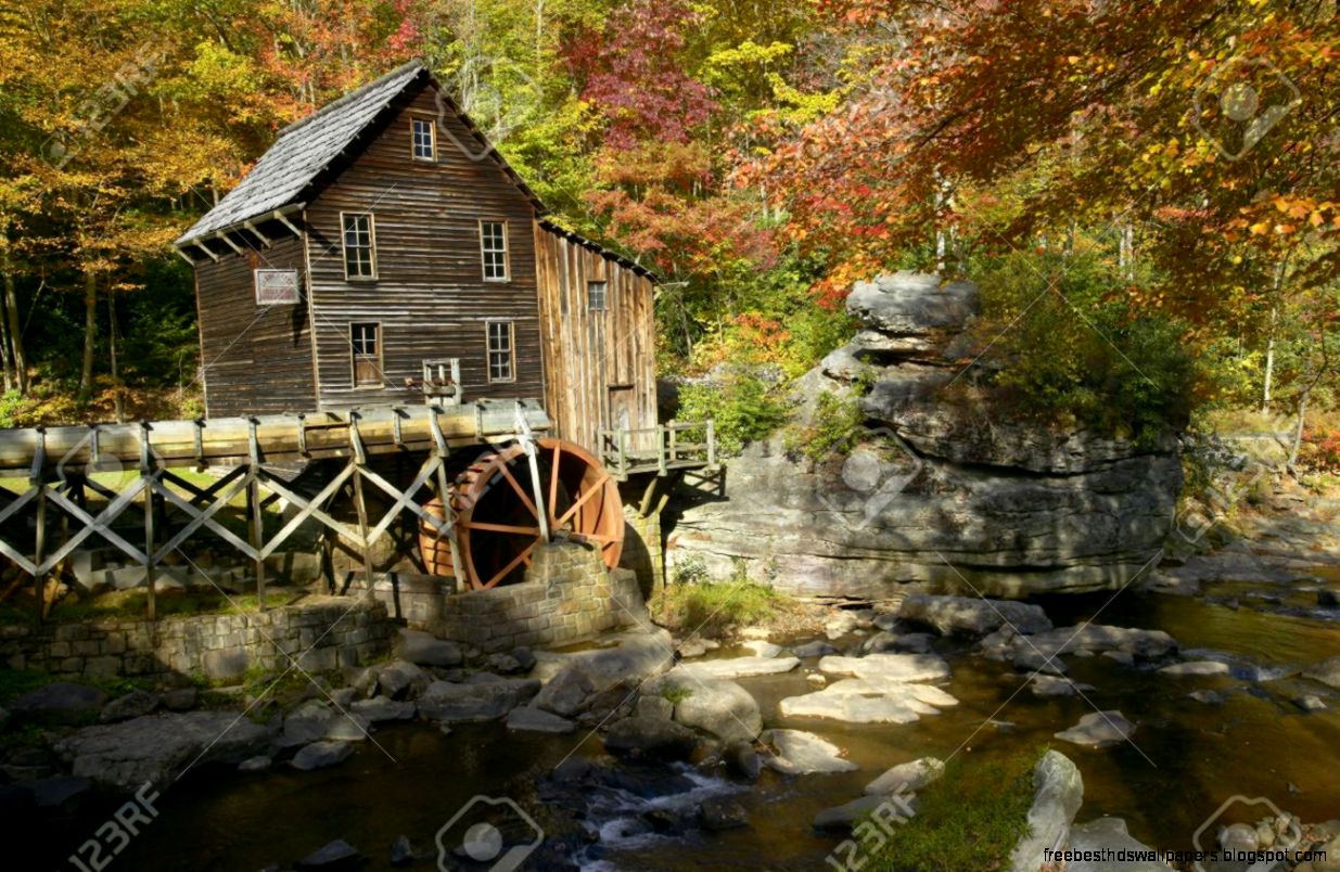 Glade Creek Grist Mil And Autumn Reflections And Water Fall In Glade Creek Grist Mil And Autumn Reflections And Water Fall In