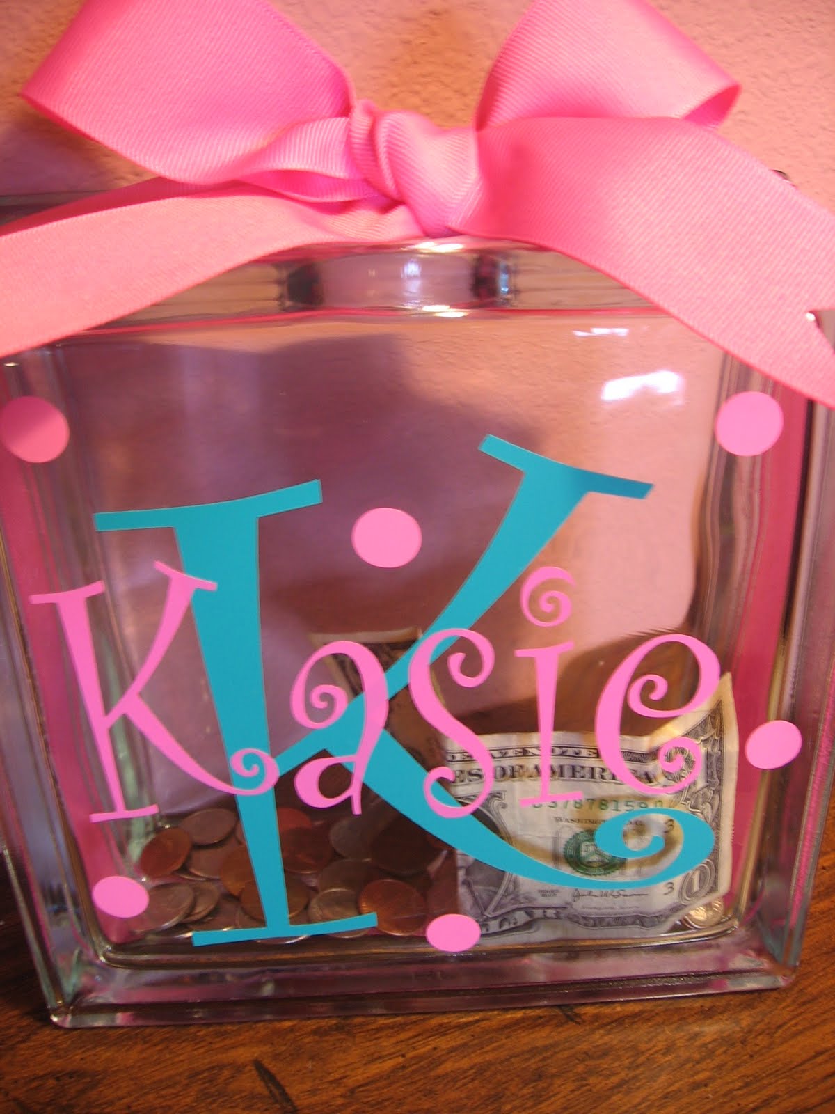 Santa's Gift Shoppe YearRound Monogrammed Initial/Name Glass Block Bank