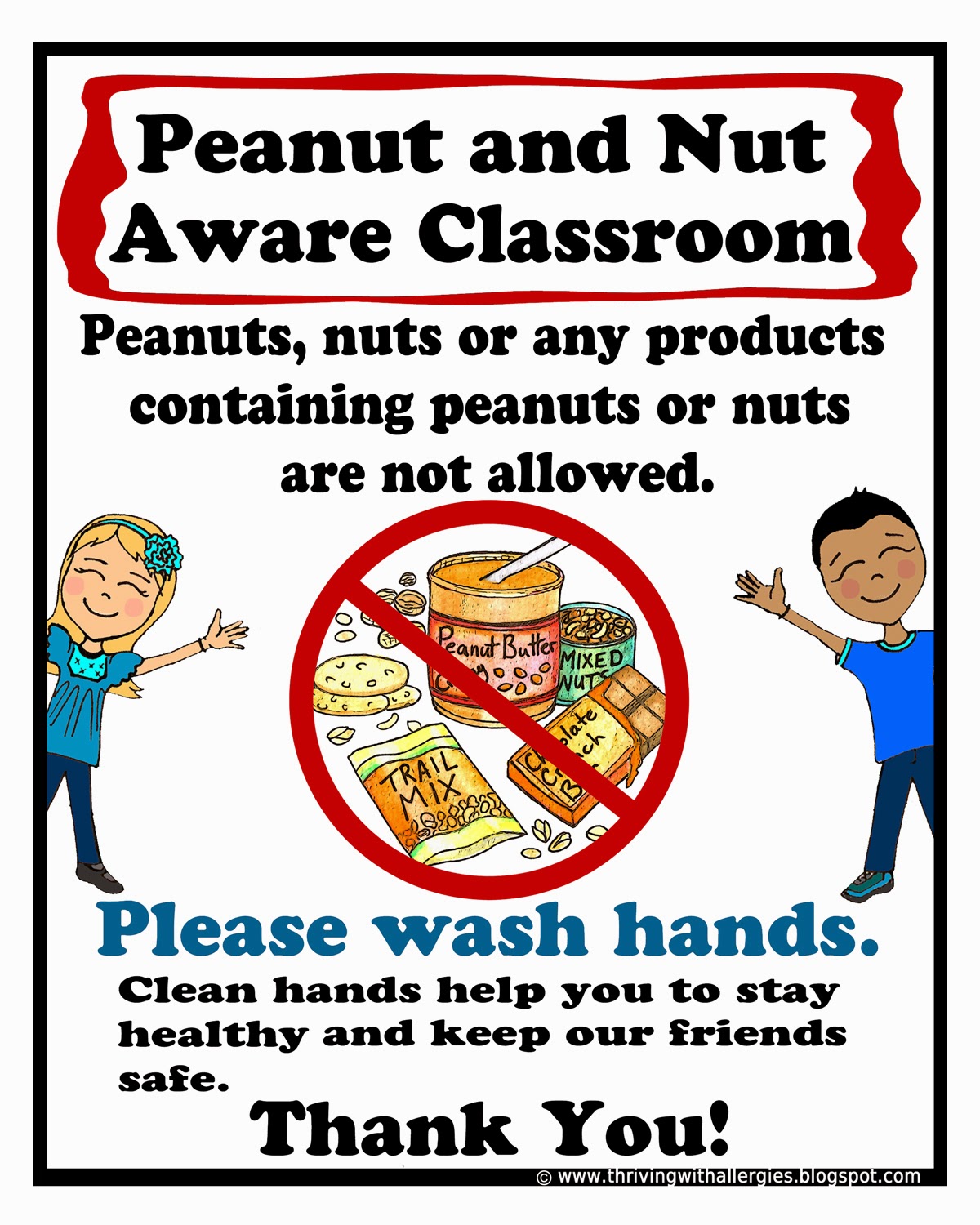 Thriving With Allergies: Peanut, tree-nut free classroom poster, Food Allergy ...