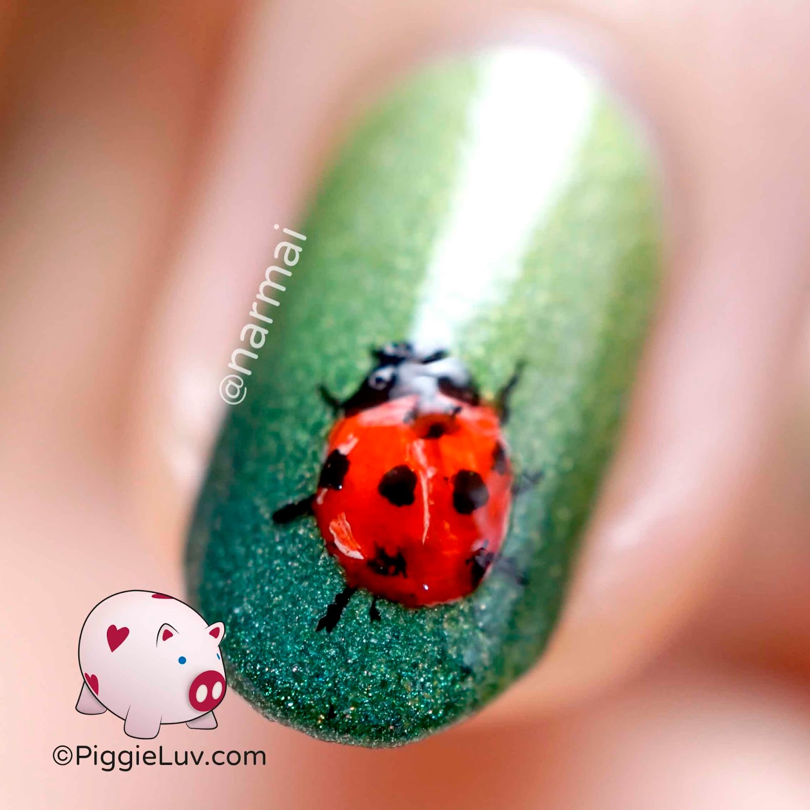 PiggieLuv Freehand ladybug nail art