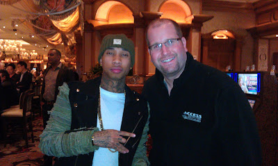 Rabbi Jason Miller with the rapper Tyga at the Bellagio Casino in Las Vegas