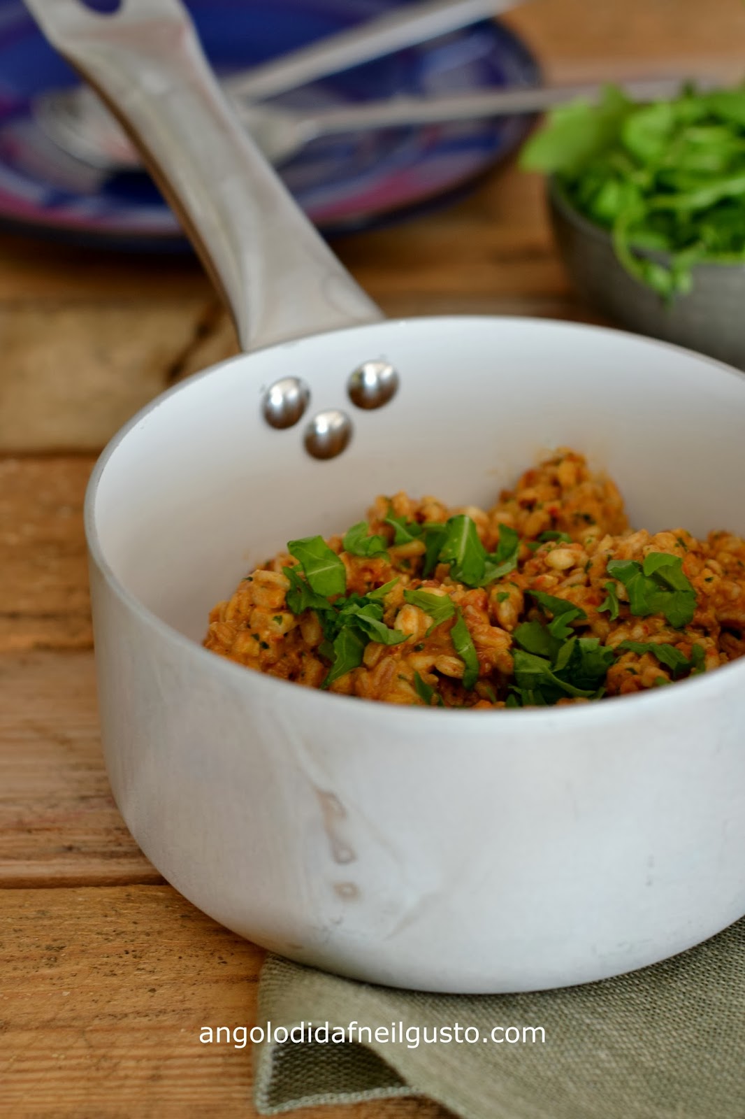 Farro al pesto di pomodori secchi, mandorle e rucola Dafne's Corner