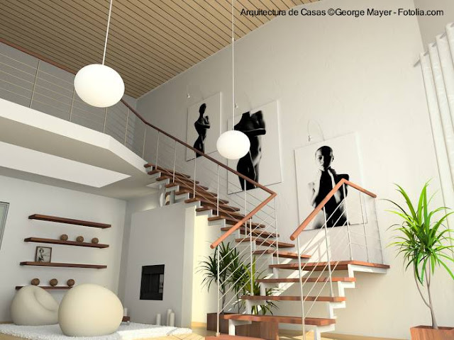 Estructura de metal y madera Escalera de diseño moderno