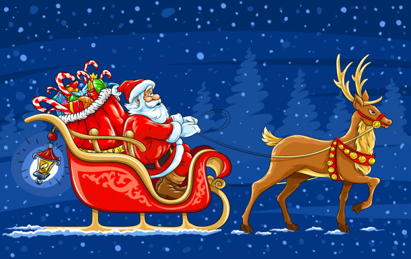 santa claus en su trineo repartiendo regalos