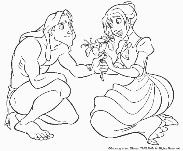 Disney Cartoon Characters Coloring Pages : Tarzan and Princess title=