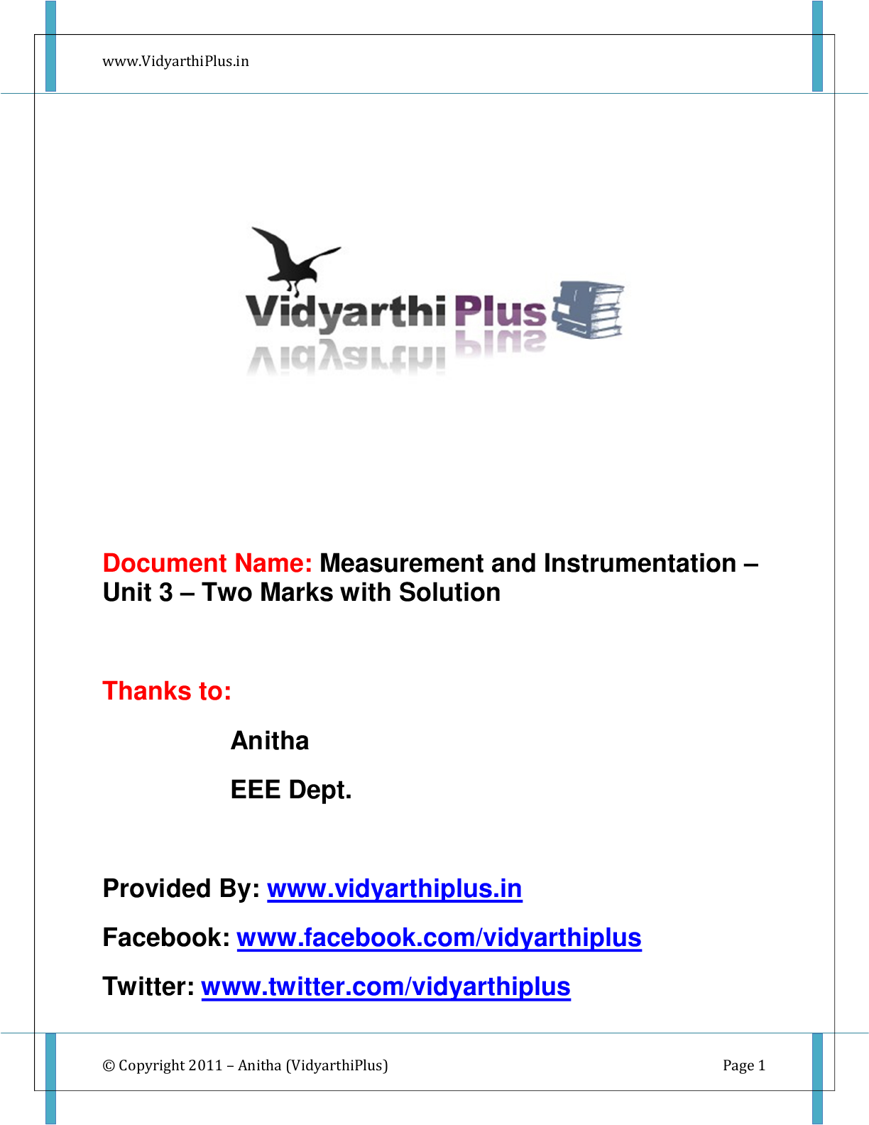 Measurement and Instrumentation (MI) unit 3 Two mark with solution