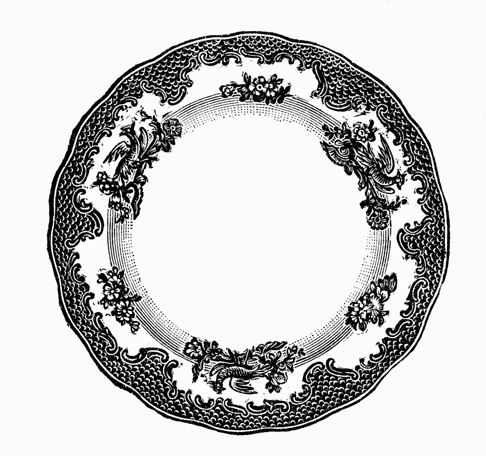 Sisters' Warehouse Bianco e Nero Collezione di Stampe di Piatti Antichi Black and White