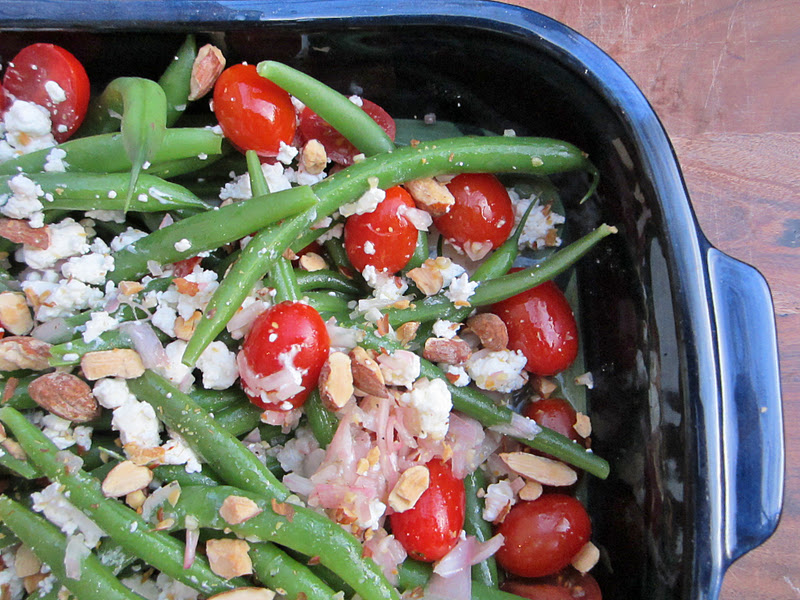 Cheese Please Green Beans with Goat Cheese, Tomatoes & Almonds
