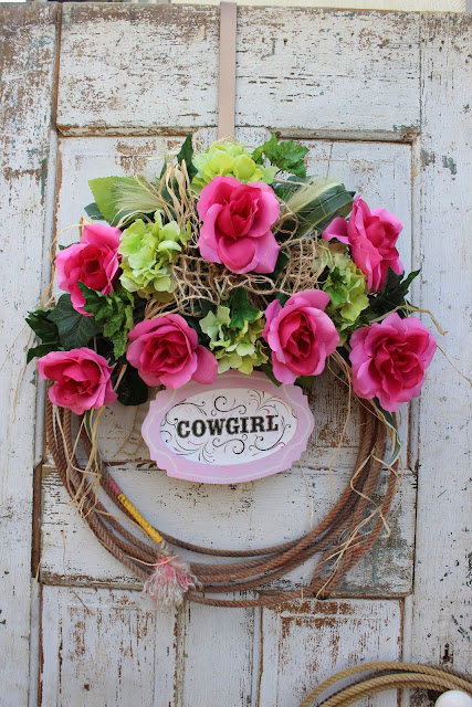 Country Girl Rope Wreath with Pink Roses and Green Hydrangeas
