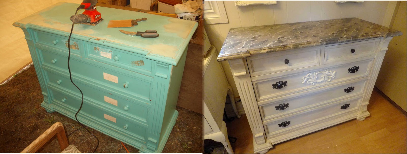4 the love of wood FAUX MARBLE MASTERPIECE old dresser makeover