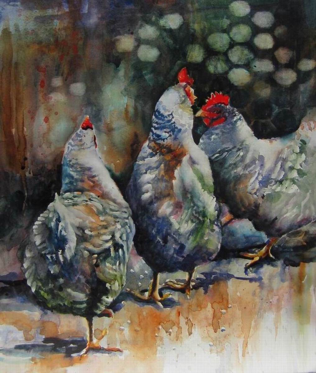 Glennda Field Fine Art "Chic, chic, chick" watercolor painting in WSO