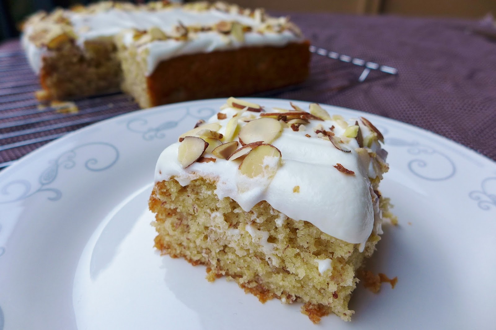 Dimples & Delights Banana Cake with Almond Cream Cheese Frosting