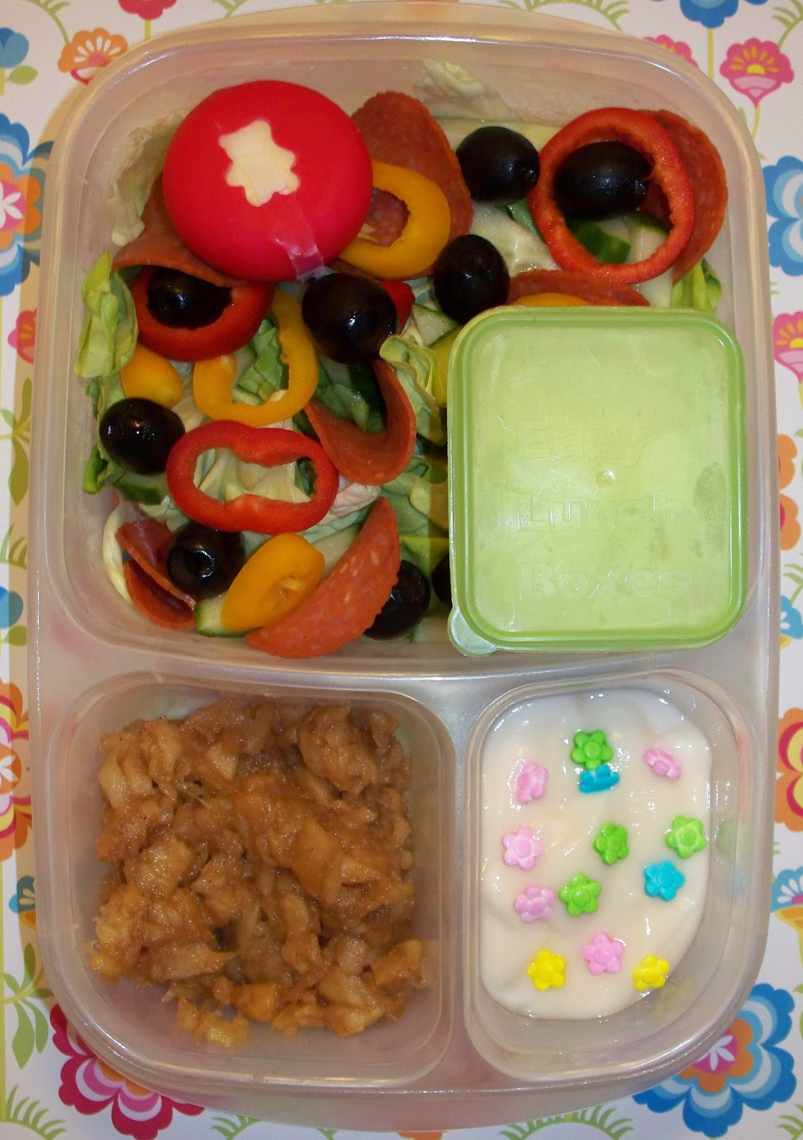 Molly's Lunch Box Salad Lunch with Homemade Applesauce and Recipe