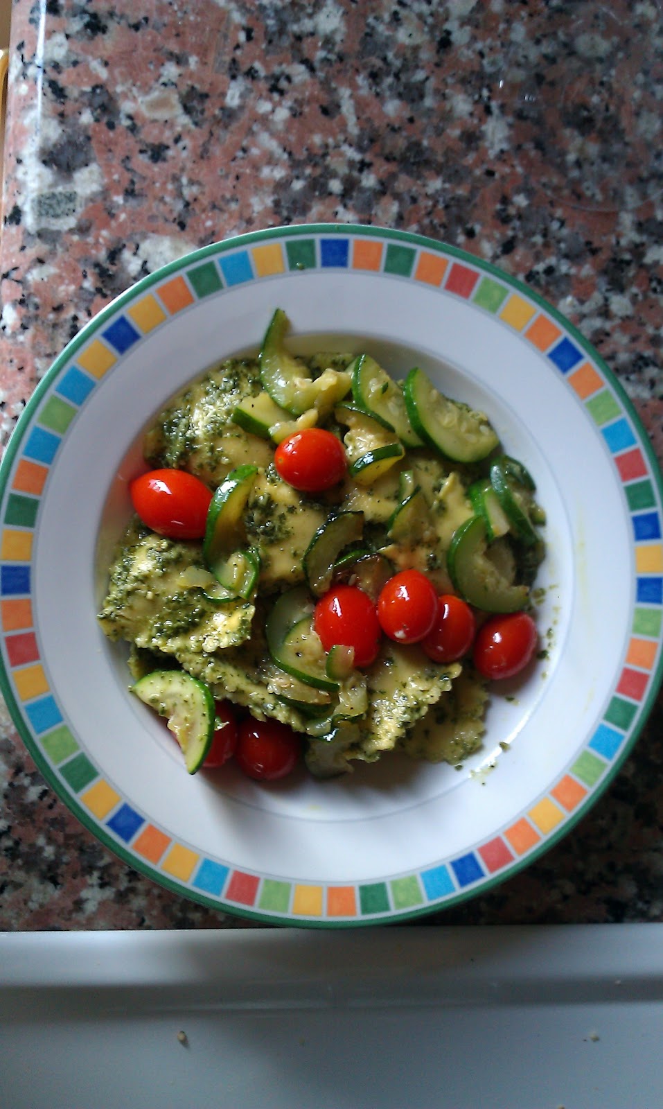 Mommy and Baby food Pesto Ravioli with Sauteed Plum Tomatoes and