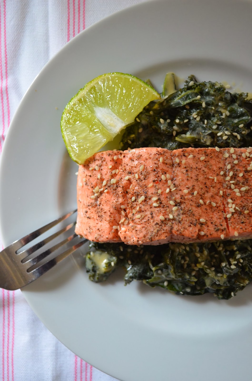amour fou(d) coconut milk and miso creamed kale with salmon.