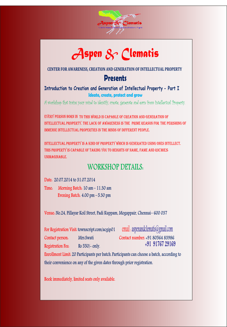 IPR awareness workshop www.townscript.com/acgip01