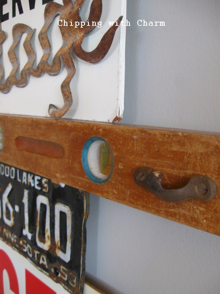 Chipping with Charm:  Crazy Signs and Hooks Wall...http://www.chippingwithcharm.blogspot.com/