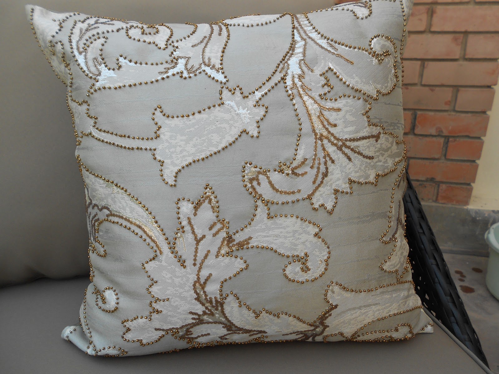 Ribbons and spoons: silver grey sofa throw and accent pillow cover