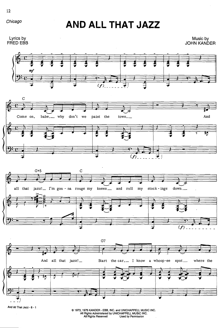 Partituras Musicais And all that jazz Chicago John Kander