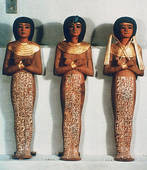 Three Shabtis or servant figures, Tutankhamun funerary object, 18th