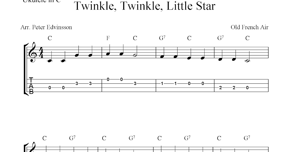 Twinkle, Twinkle, Little Star, free ukulele tab sheet music