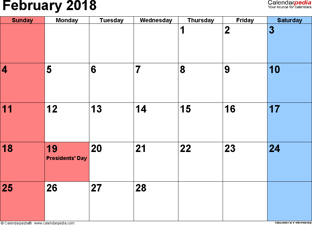 printable 2018 monthly calendar template