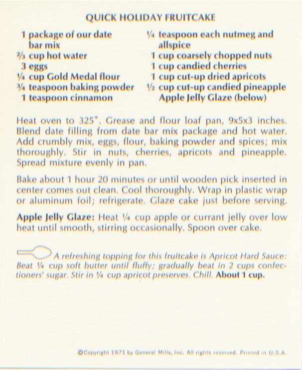 Retro Recipes Quick Holiday Fruitcake Recipe by Betty Crocker