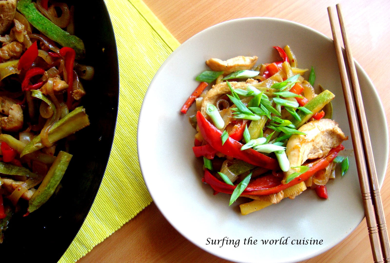 Chicken, peppers and zucchini stirfry