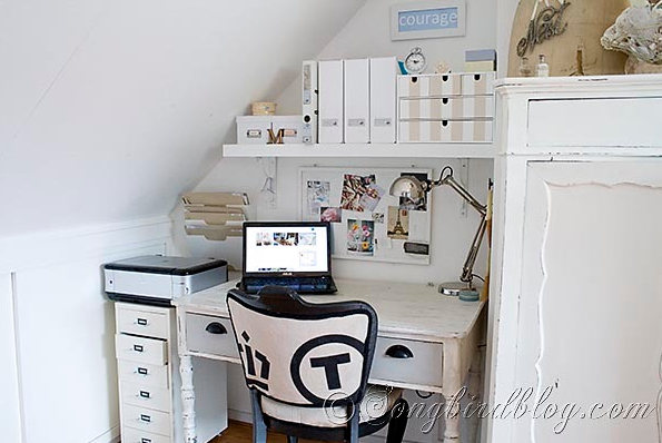 Vintage inspired white craft room by Songbird via I Love That Junk