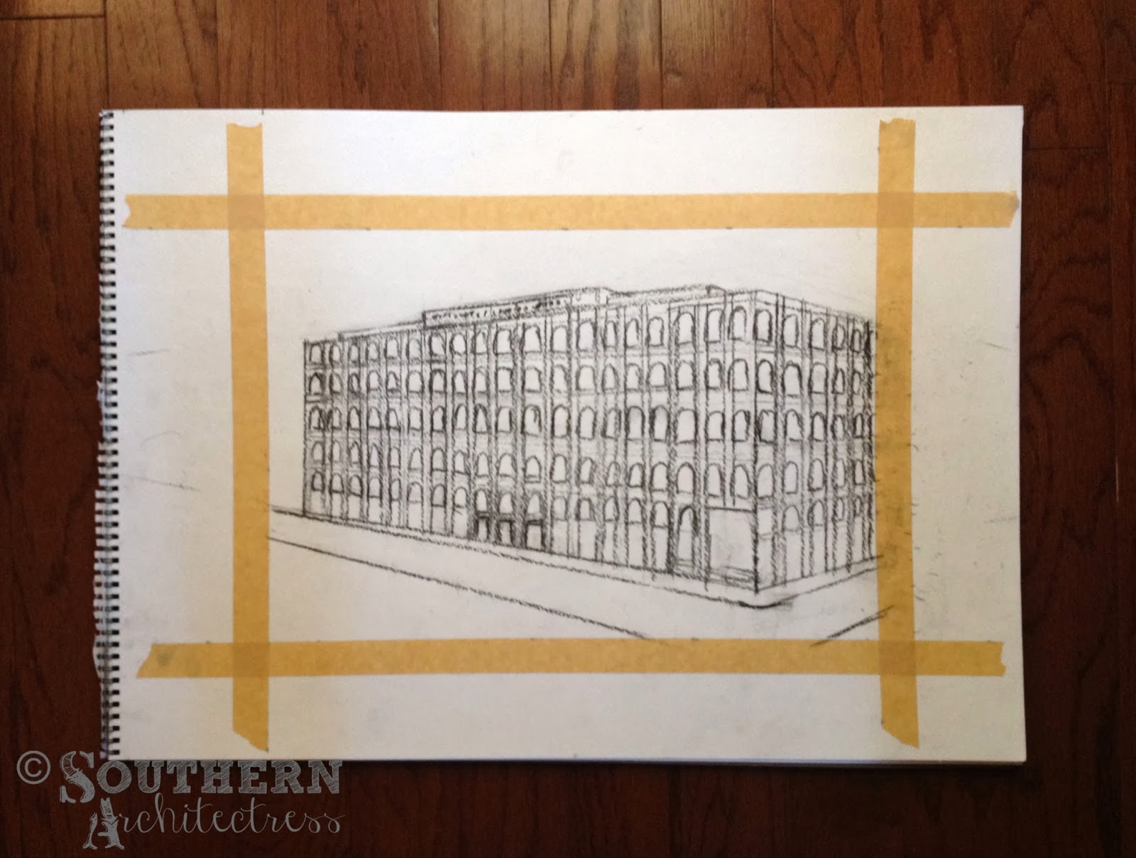 Southern Architectress Architectural Charcoal Rendering Federal