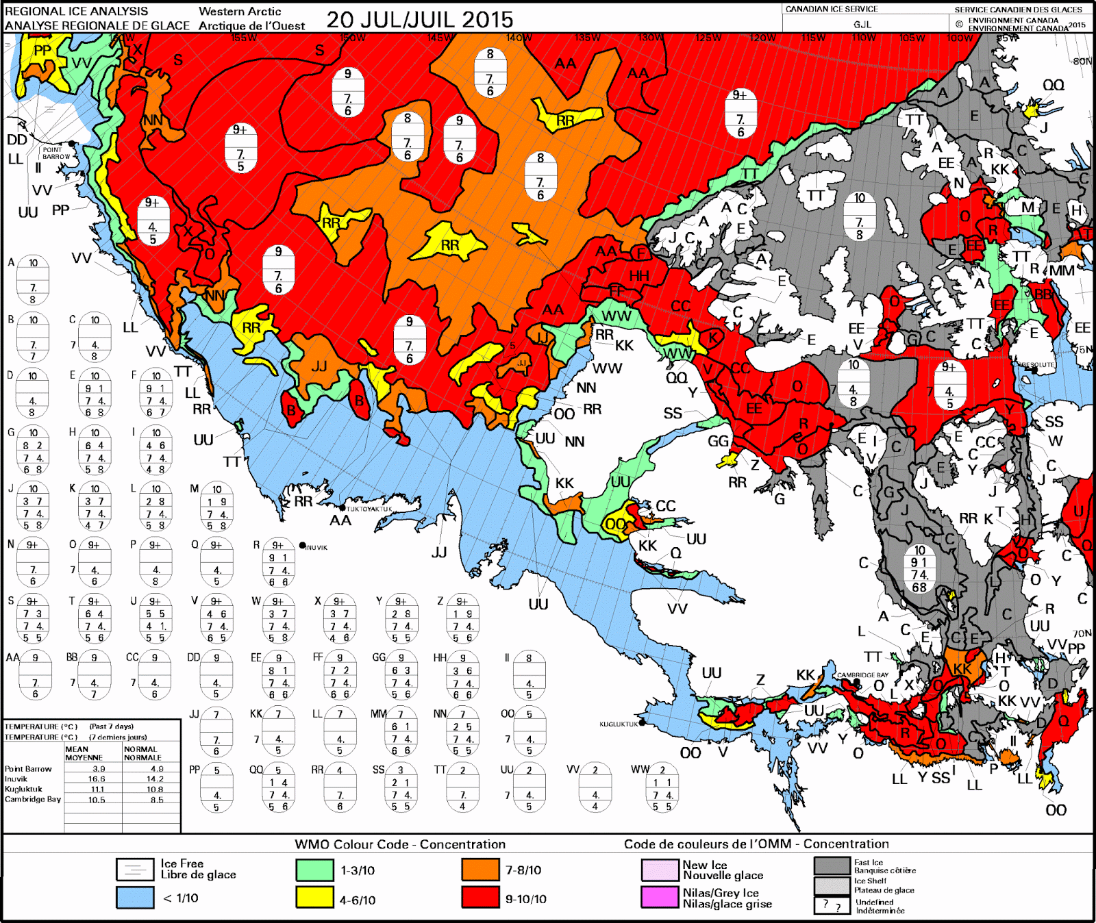 20150720 weekly regional arctic canada ice charts east and west canada ice charts