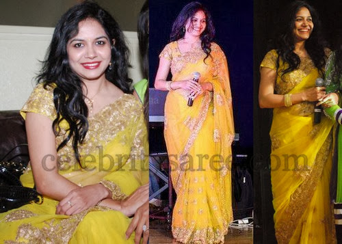 Sunitha Upadhrasta Yellow Shimmer Saree