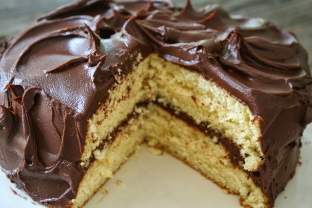 Yellow cake with chocolate frosting